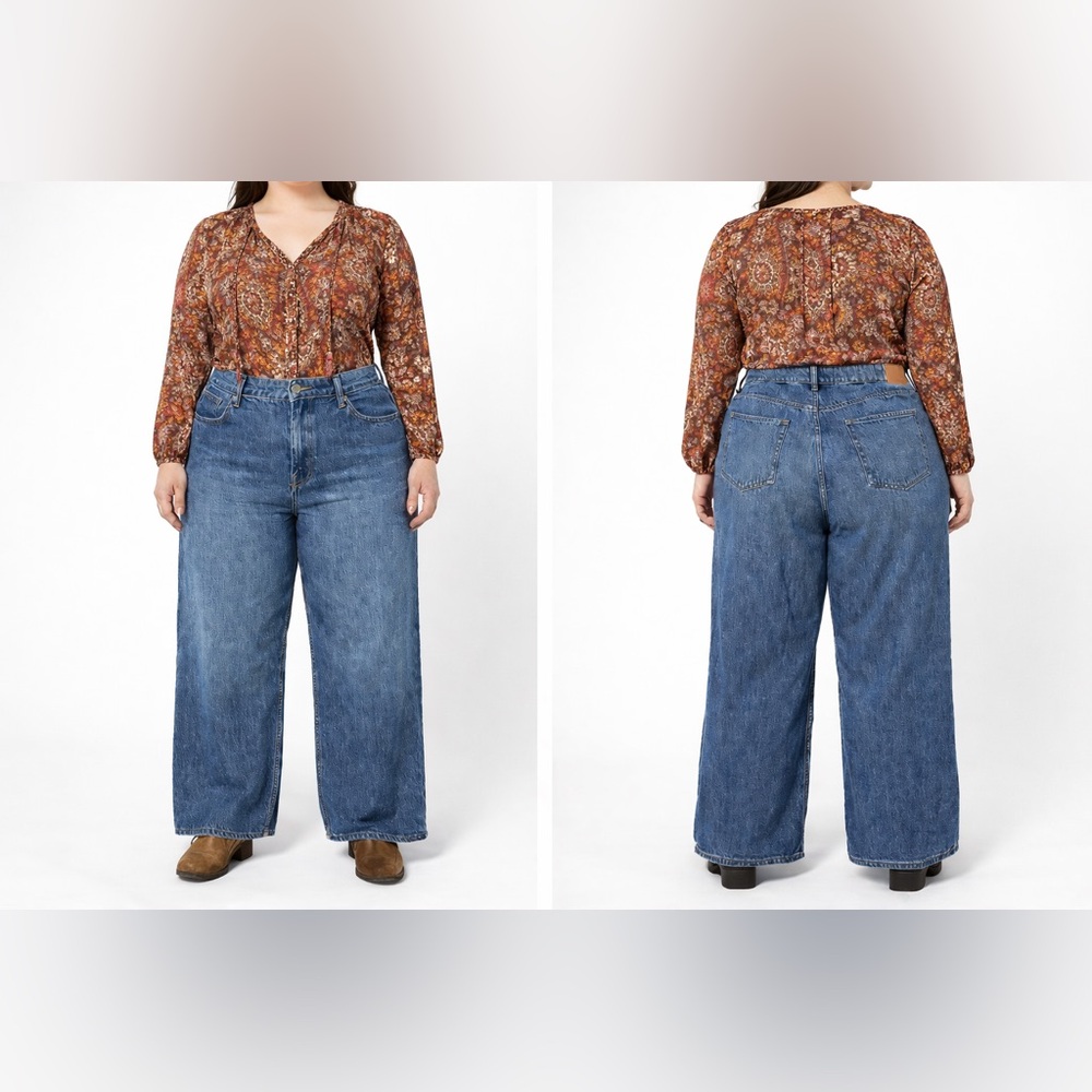 2 Aeropostale High Rise Wide Leg Jeans Womens 20 Dark & Light Wash‎ 100% Cotton